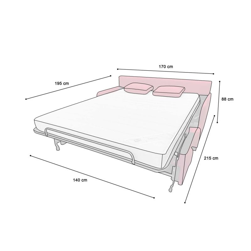 BILLY Canapé convertible 3 places rouge rubis matelas Simmons 140cm