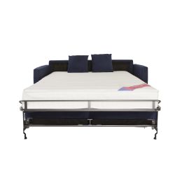 ATHENA Canapé convertible 3 places bleu marine matelas Dunlopillo 140cm