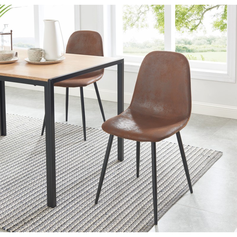 Lot de 4 chaises LENA suédine aspect cuir vieilli pieds métal noir