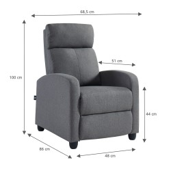 Fauteuil inclinable ALVA en tissu gris fonction push back