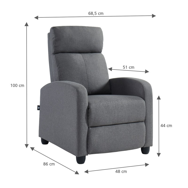 Fauteuil inclinable ALVA en tissu gris fonction push back