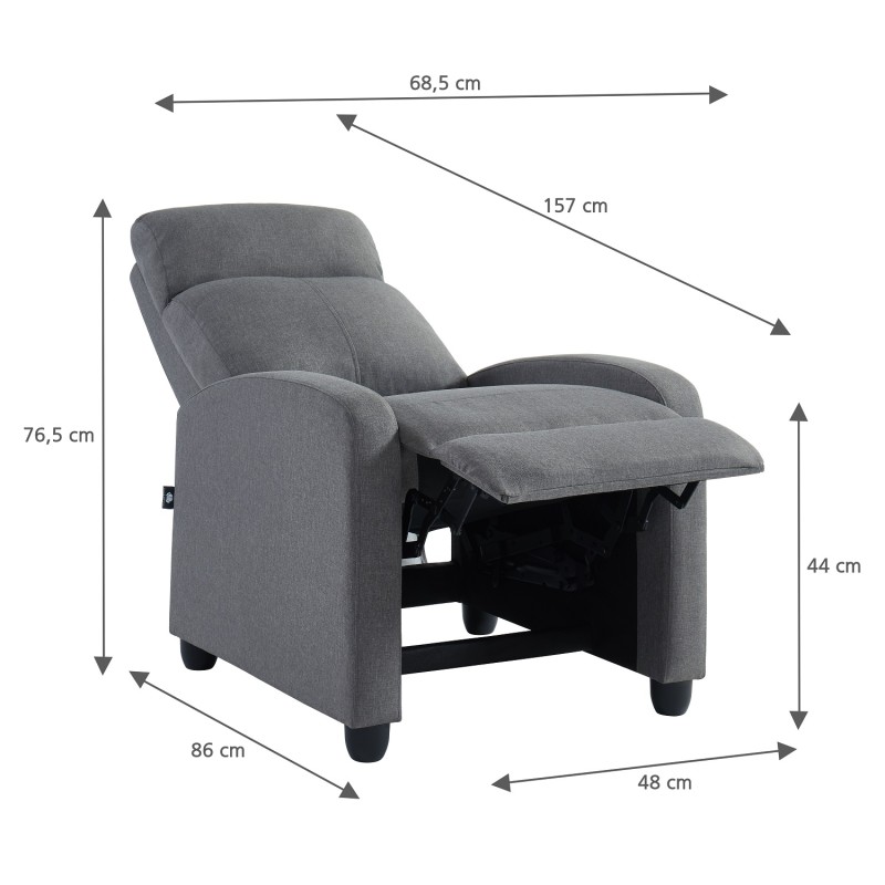Fauteuil inclinable ALVA en tissu gris fonction push back