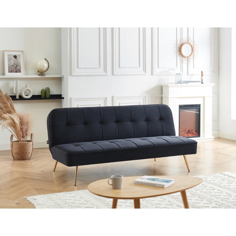 Banquette AROMA 3 places en velours noir convertible