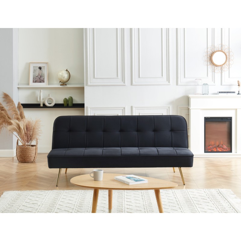 Banquette AROMA 3 places en velours noir convertible