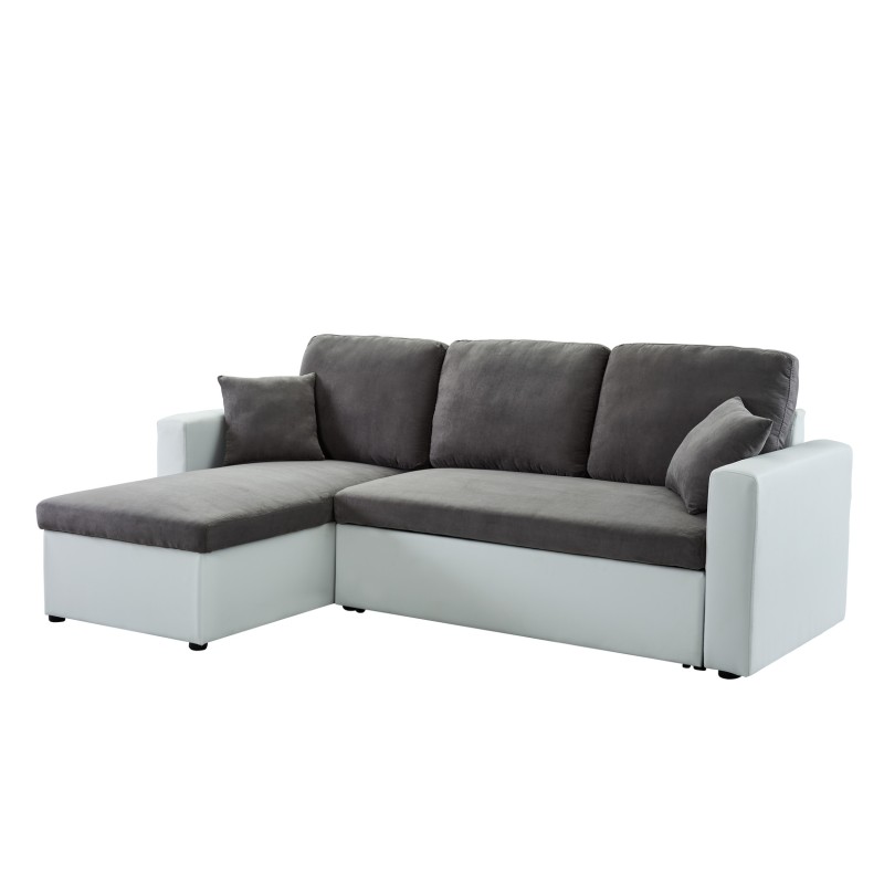 Canapé d'angle ASPEN gris et blanc 4 accroches