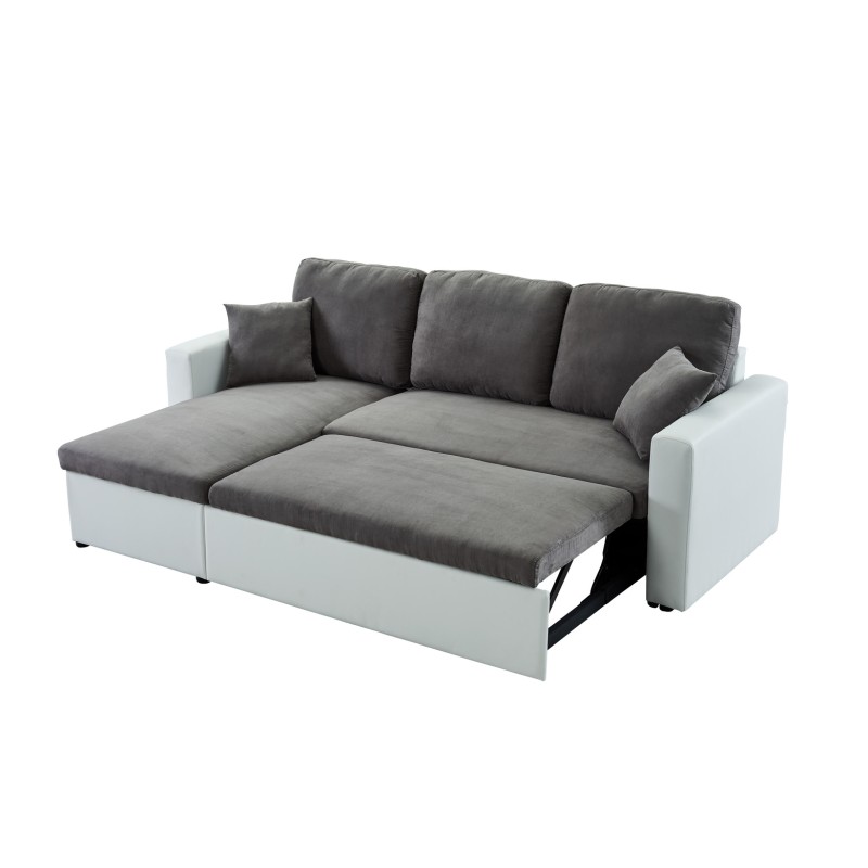 Canapé d'angle ASPEN gris et blanc 4 accroches