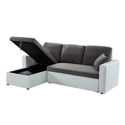Canapé d'angle ASPEN gris et blanc 4 accroches