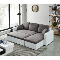 Canapé d'angle ASPEN gris et blanc 4 accroches