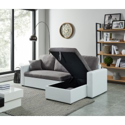 Canapé d'angle ASPEN gris et blanc 4 accroches