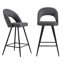 Lot de 2 tabourets BASILE en tissu gris avec pieds noir et une hauteur d'assise de 71,5cm