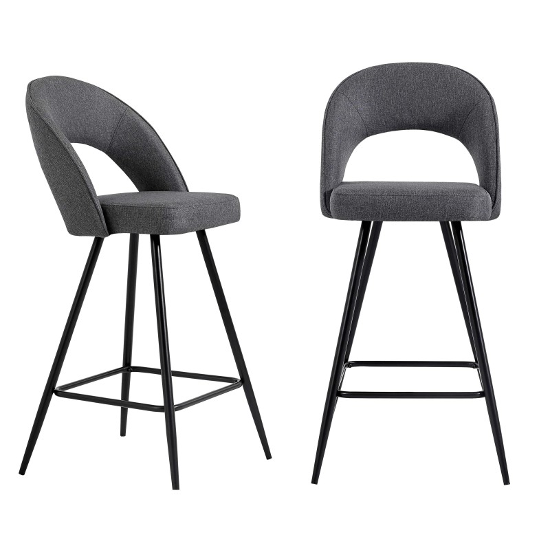 Lot de 2 tabourets BASILE en tissu gris avec pieds noir et une hauteur d'assise de 71,5cm