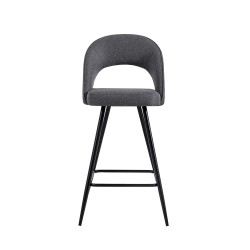 Lot de 2 tabourets BASILE en tissu gris avec pieds noir et une hauteur d'assise de 71,5cm