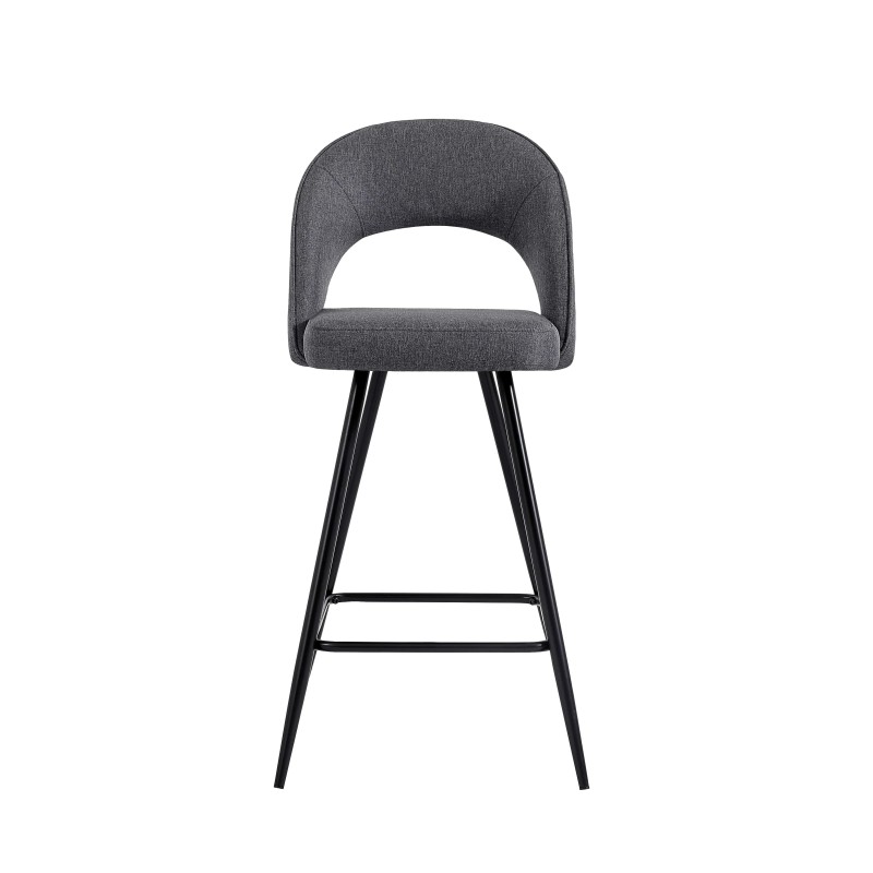 Lot de 2 tabourets BASILE en tissu gris avec pieds noir et une hauteur d'assise de 71,5cm