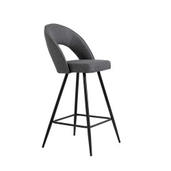Lot de 2 tabourets BASILE en tissu gris avec pieds noir et une hauteur d'assise de 71,5cm