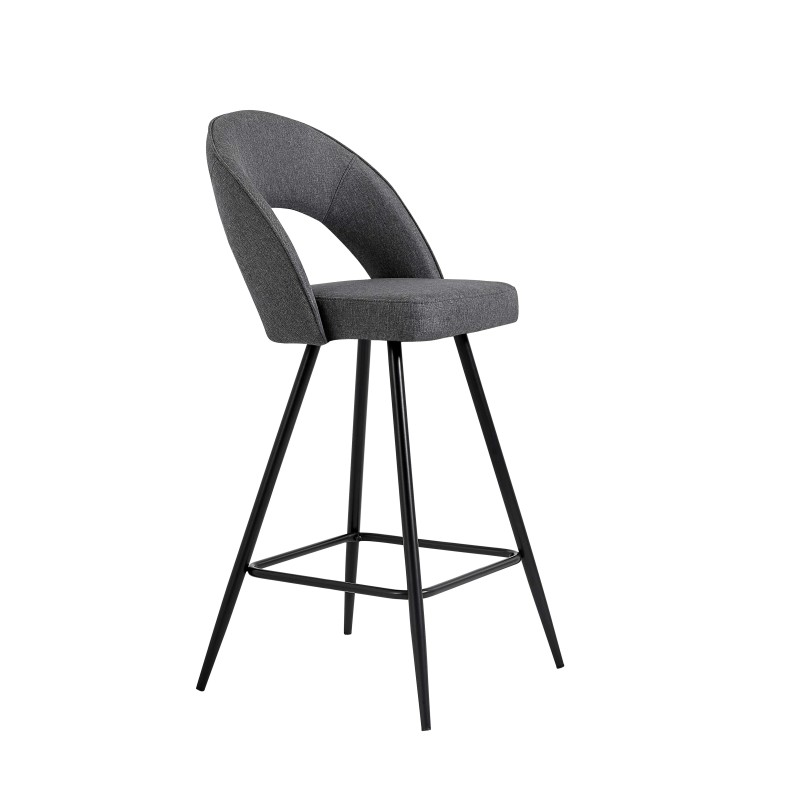 Lot de 2 tabourets BASILE en tissu gris avec pieds noir et une hauteur d'assise de 71,5cm