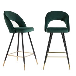Lot de 2 tabourets BASILE en velours vert aec pieds noir et doré