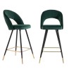 Lot de 2 tabourets BASILE en velours vert aec pieds noir et doré