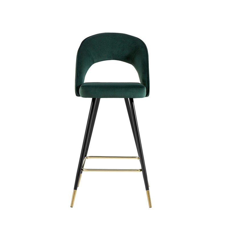 Lot de 2 tabourets BASILE en velours vert aec pieds noir et doré