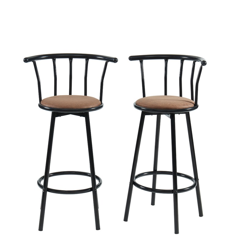 Lot 2 tabourets de bar BISTROT Noir avec assise Marron Hauteur d'assise 75 cm