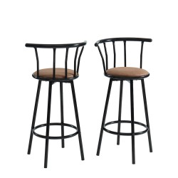 Lot 2 tabourets de bar BISTROT Noir avec assise Marron Hauteur d'assise 75 cm