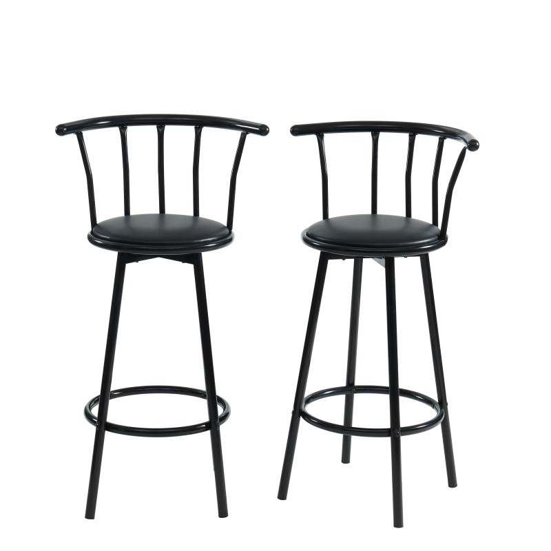 Lot 2 tabourets de bar BISTROT Noir assise PU Hauteur d'assise 75 cm