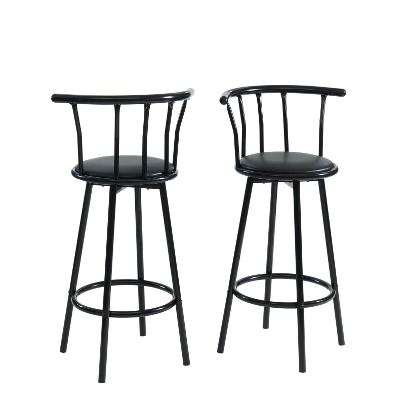 Lot 2 tabourets de bar BISTROT Noir assise PU Hauteur d'assise 75 cm