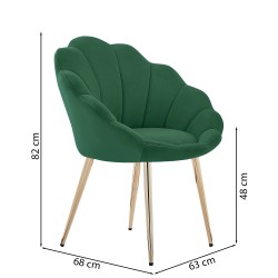 Fauteuil CORAIL velours vert sapin avec piétement doré