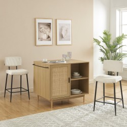 Lot de 2 tabourets de bar EKO en velours côtelé beige