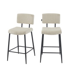 Lot de 2 tabourets de bar EKO en velours côtelé beige