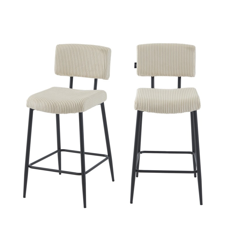 Lot de 2 tabourets de bar EKO en velours côtelé beige