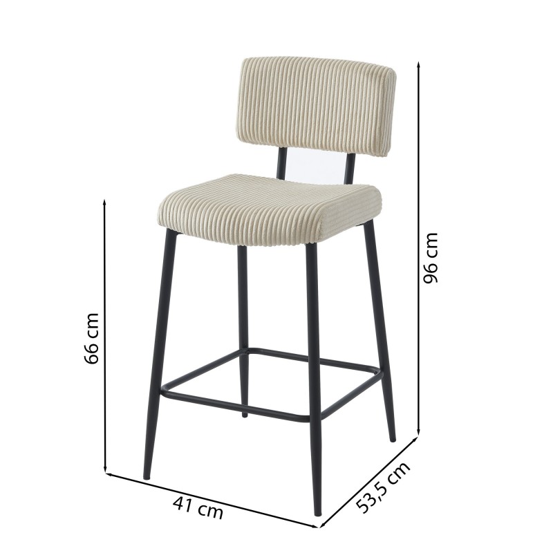Lot de 2 tabourets de bar EKO en velours côtelé beige