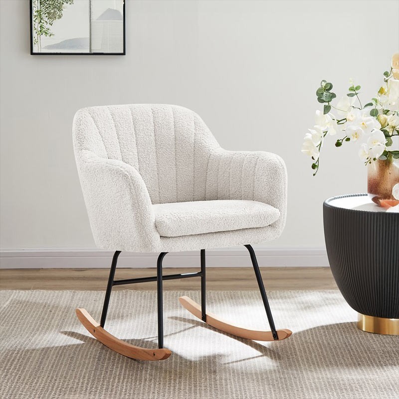 Fauteuil ELSA à bouclette blanche rocking chair