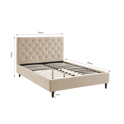 Lit HUBERT velours beige 140x190 sommier inclus