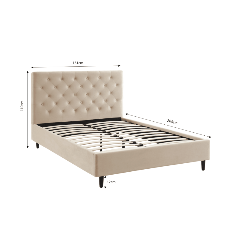 Lit HUBERT velours beige 140x190 sommier inclus