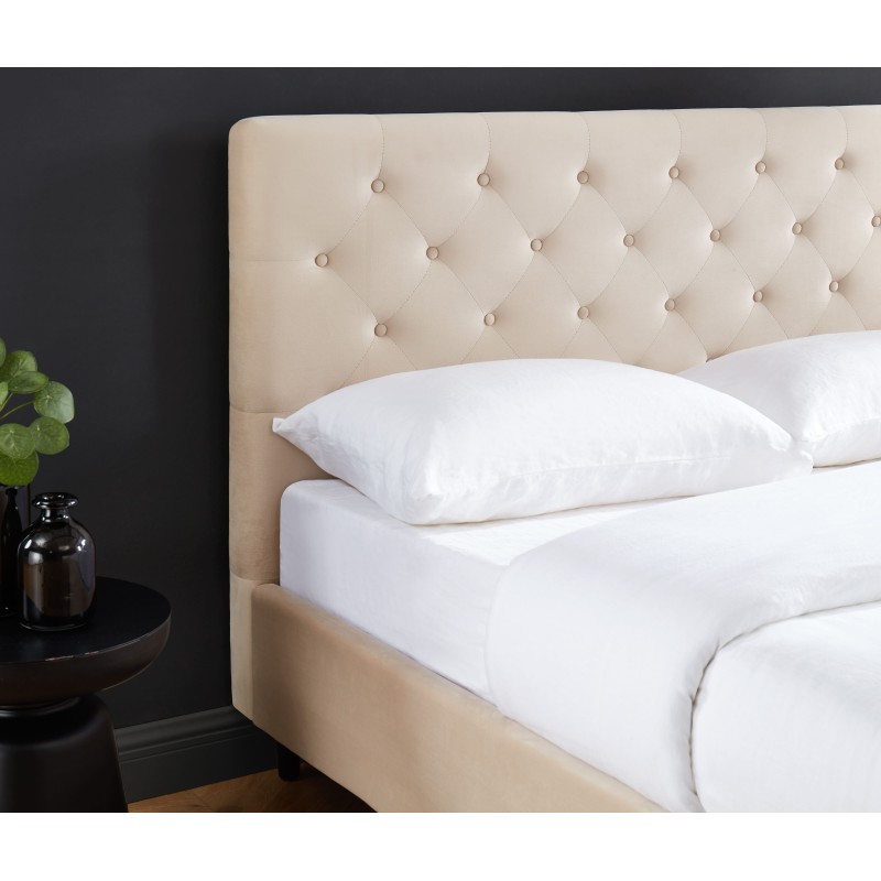 Lit HUBERT velours beige 140x190 sommier inclus