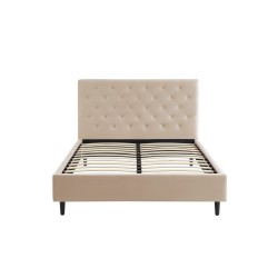 Lit HUBERT velours beige 140x190 sommier inclus