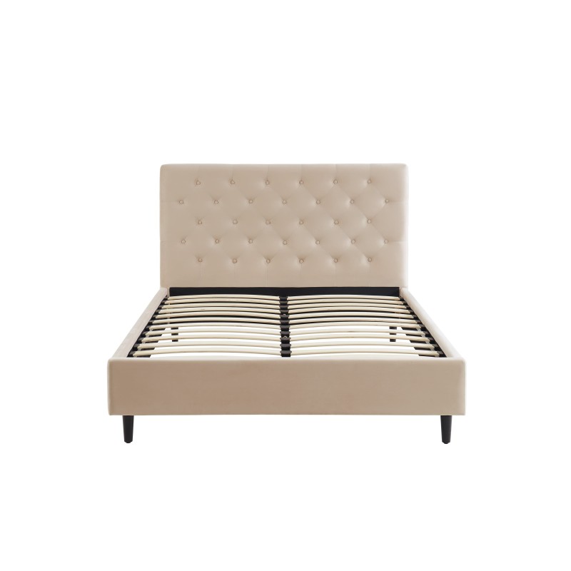 Lit HUBERT velours beige 140x190 sommier inclus