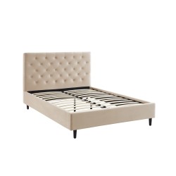 Lit HUBERT velours beige 140x190 sommier inclus