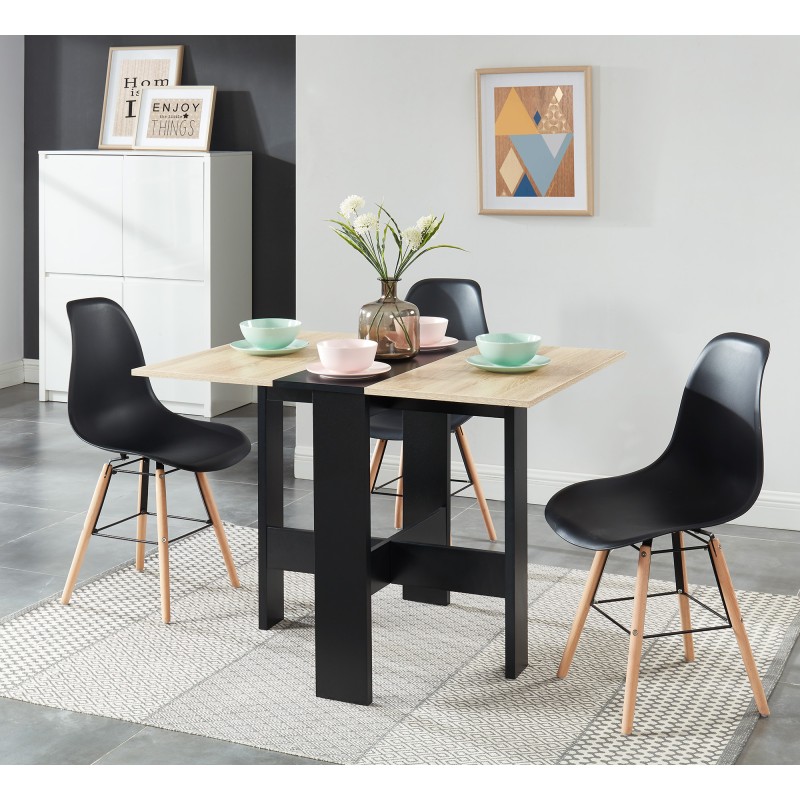 Table pliable JUNO noir et effet chêne 104cm