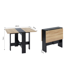 Table pliable JUNO noir et effet chêne 104cm