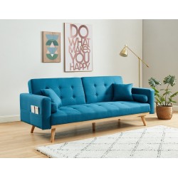 Canapé KELLY droit en tissu bleu convertible