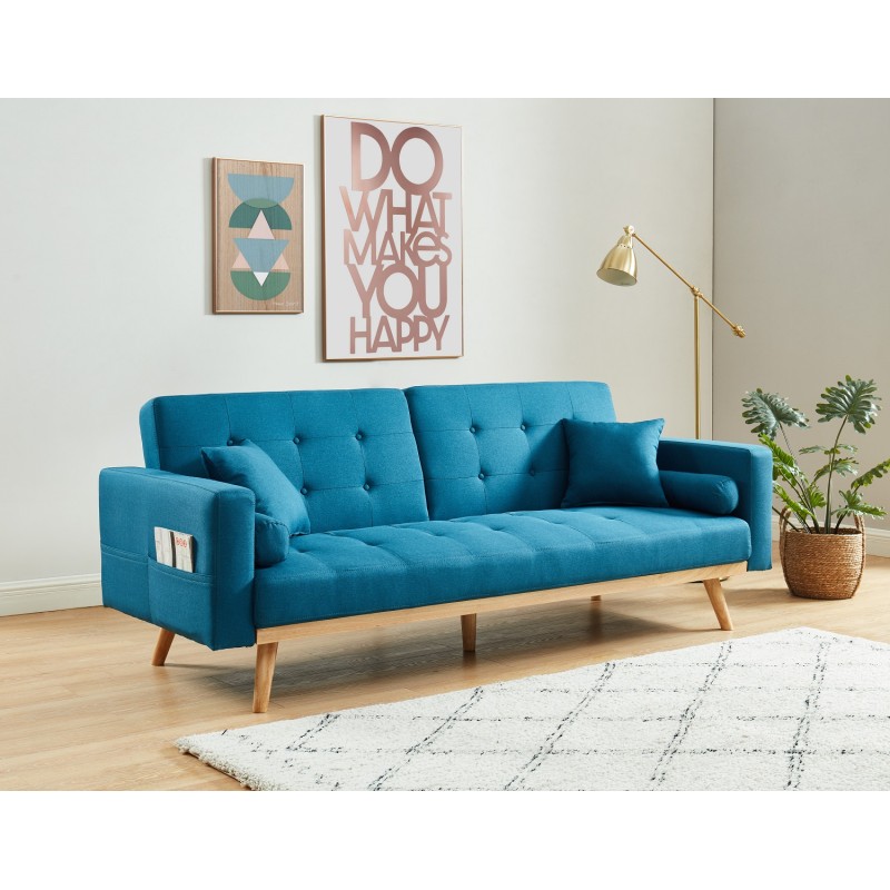 Canapé KELLY droit en tissu bleu convertible
