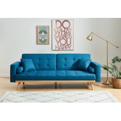 Canapé KELLY droit en tissu bleu convertible