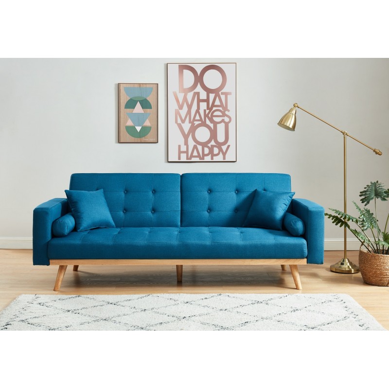 Canapé KELLY droit en tissu bleu convertible