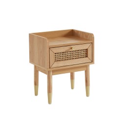 Table de chevet LEON placage chêne et cannage rotin 40cm