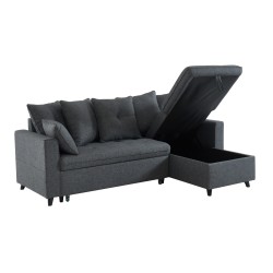 Canapé d'angle LOU convertible 4 places en tissu gris avec angle réversible et coffre