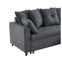 Canapé d'angle LOU convertible 4 places en tissu gris avec angle réversible et coffre