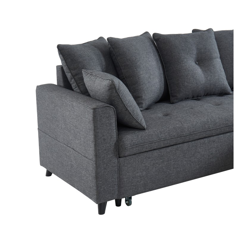 Canapé d'angle LOU convertible 4 places en tissu gris avec angle réversible et coffre