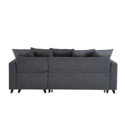 Canapé d'angle LOU convertible 4 places en tissu gris avec angle réversible et coffre