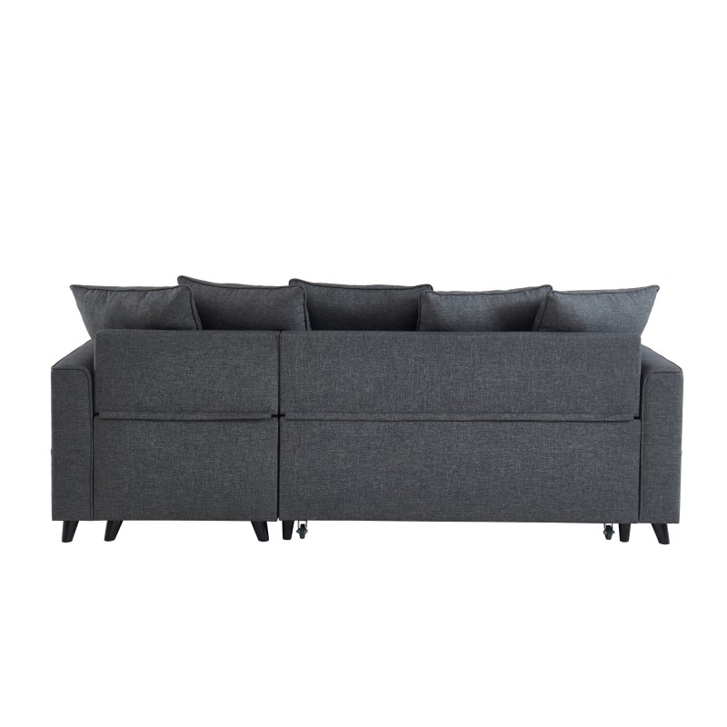 Canapé d'angle LOU convertible 4 places en tissu gris avec angle réversible et coffre